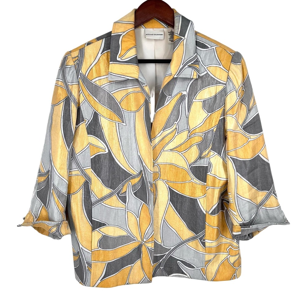 Alfred Dunner Womens Sz 12 Yellow Silver Blazer Jacket Blouse Shirt Top Dinner